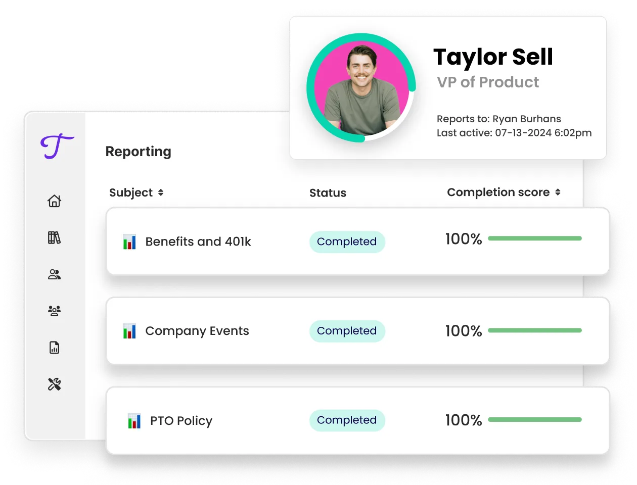 Actionable reporting on employee training progress